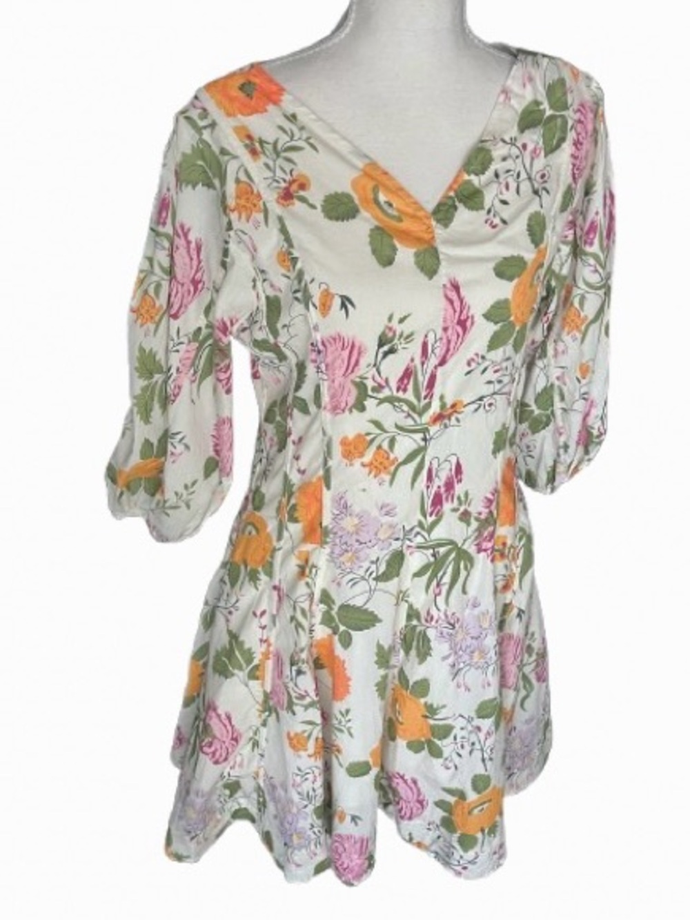 Puffy Sleeved 100% Cotton IVY CITY CO LEAH Floral Dress Boho Cottage Medium